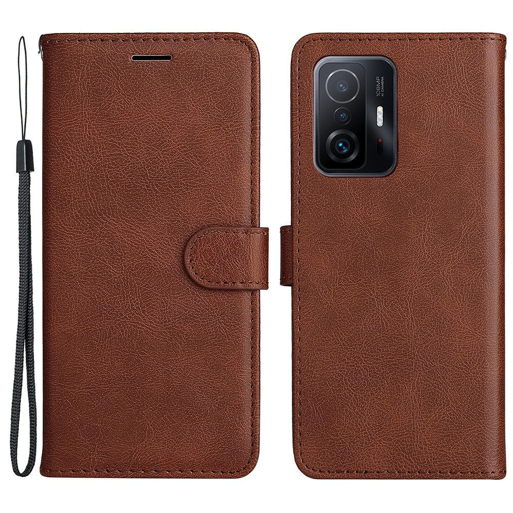 For Xiaomi 11T / 11T Pro Case Solid Color Leather Mobile Cover Wallet Stand with Strap