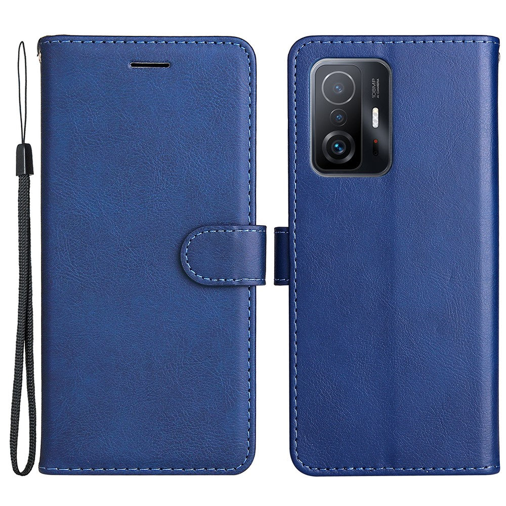 For Xiaomi 11T / 11T Pro Case Solid Color Leather Mobile Cover Wallet Stand with Strap