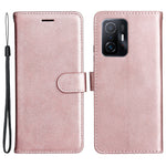For Xiaomi 11T / 11T Pro Case Solid Color Leather Mobile Cover Wallet Stand with Strap
