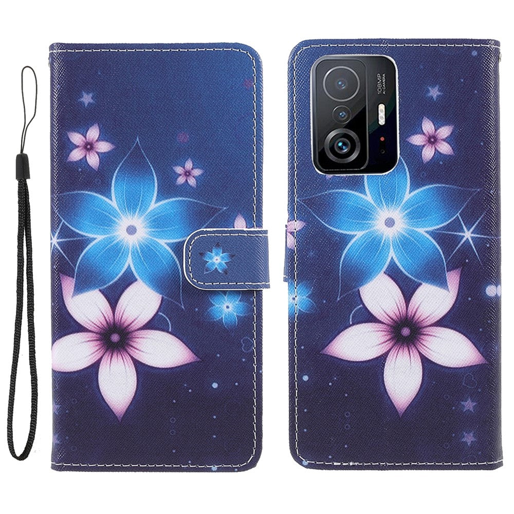 Cross Texture 3D Pattern Printing PU Leather Stand Flip Magnetic Folio Wallet Case with Strap for Xiaomi 11T / 11T Pro