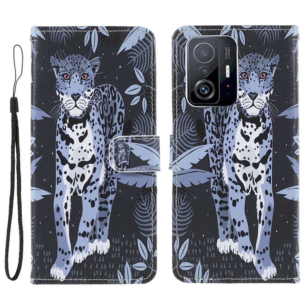 Cross Texture 3D Pattern Printing PU Leather Stand Flip Magnetic Folio Wallet Case with Strap for Xiaomi 11T / 11T Pro