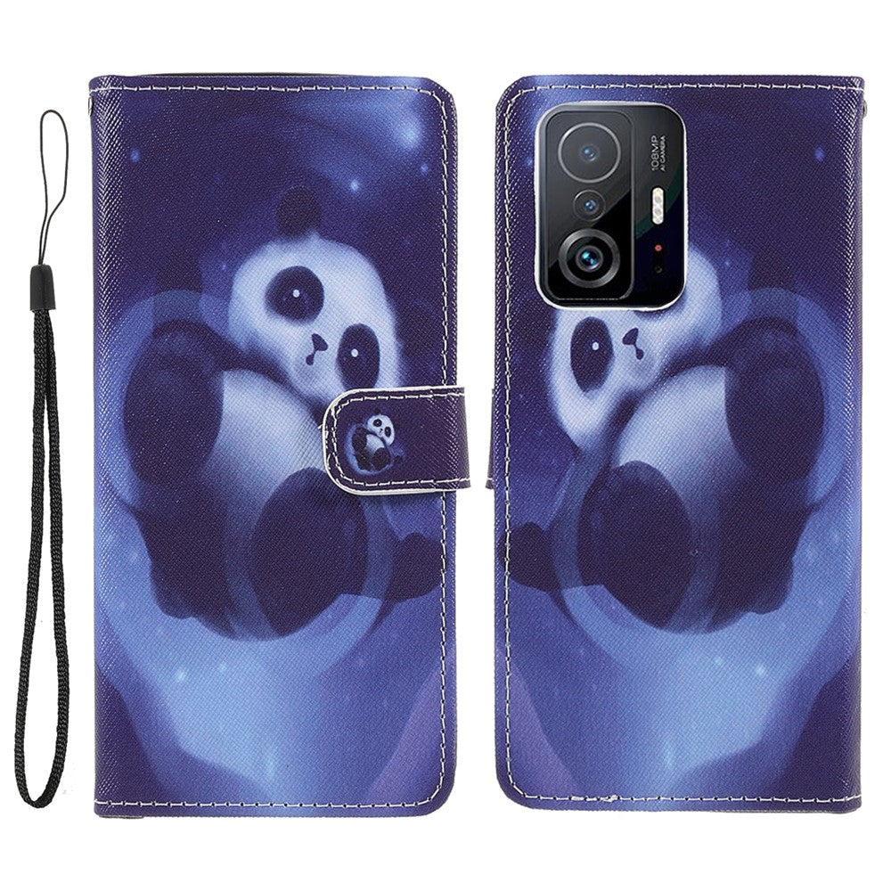 Cross Texture 3D Pattern Printing PU Leather Stand Flip Magnetic Folio Wallet Case with Strap for Xiaomi 11T / 11T Pro