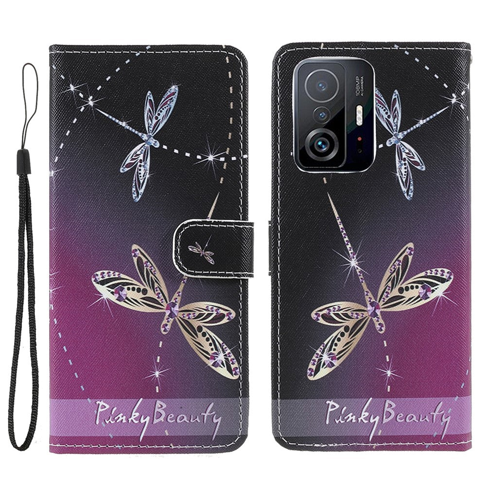 Cross Texture 3D Pattern Printing PU Leather Stand Flip Magnetic Folio Wallet Case with Strap for Xiaomi 11T / 11T Pro