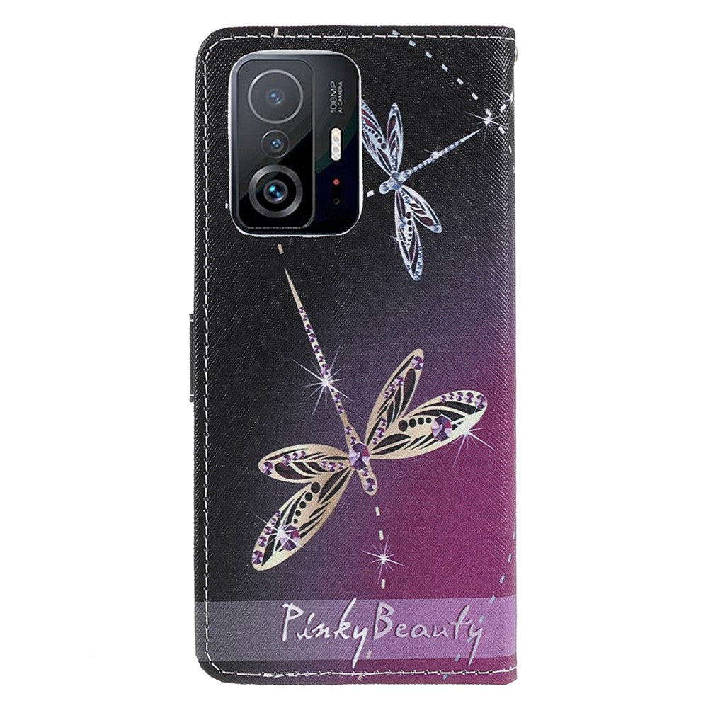 Cross Texture 3D Pattern Printing PU Leather Stand Flip Magnetic Folio Wallet Case with Strap for Xiaomi 11T / 11T Pro