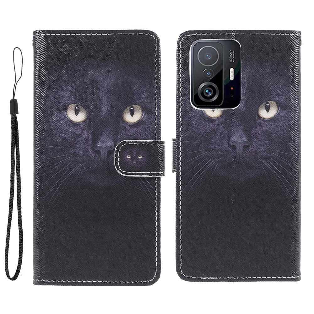 Cross Texture 3D Pattern Printing PU Leather Stand Flip Magnetic Folio Wallet Case with Strap for Xiaomi 11T / 11T Pro