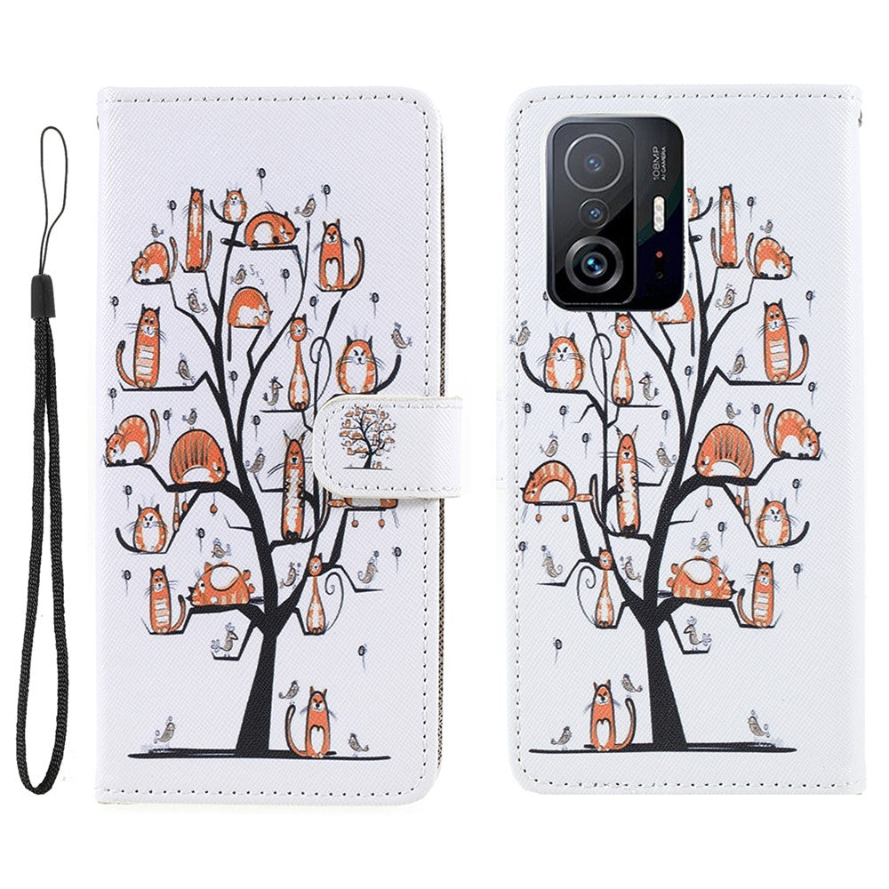 Cross Texture 3D Pattern Printing PU Leather Stand Flip Magnetic Folio Wallet Case with Strap for Xiaomi 11T / 11T Pro