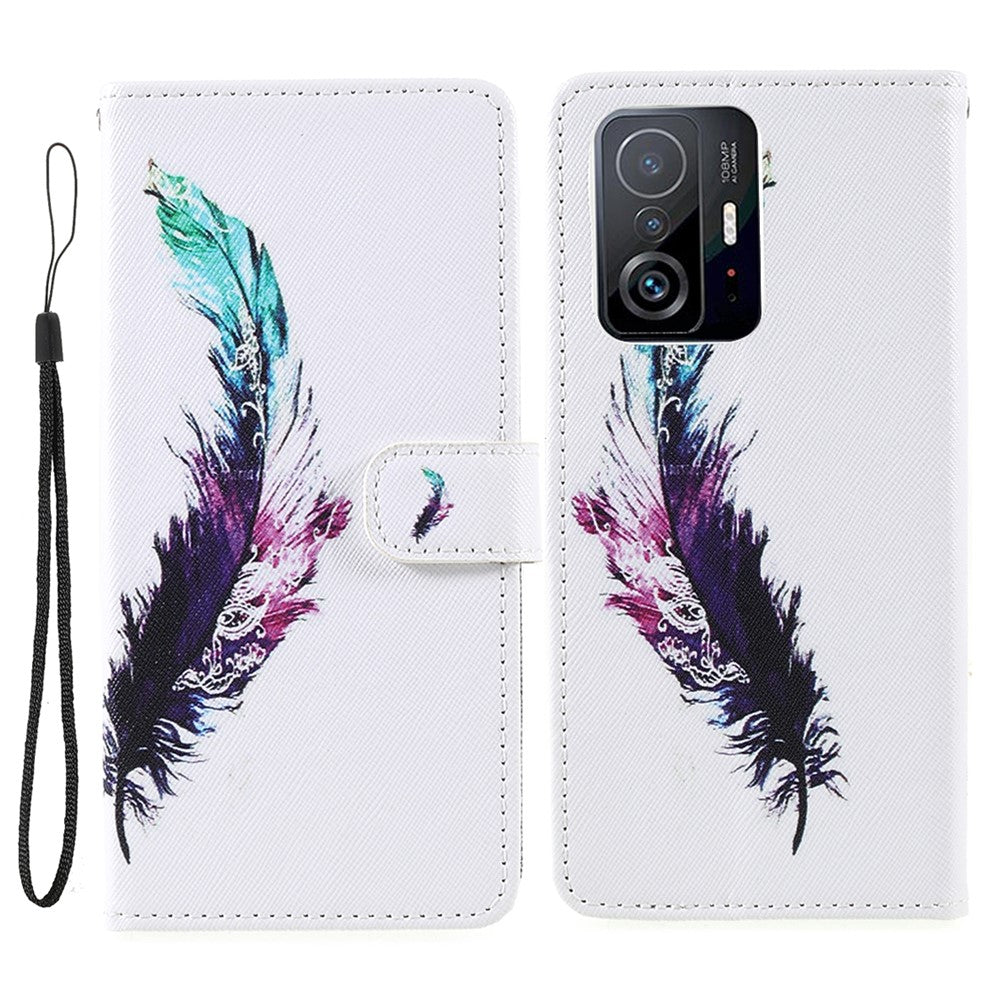 Cross Texture 3D Pattern Printing PU Leather Stand Flip Magnetic Folio Wallet Case with Strap for Xiaomi 11T / 11T Pro