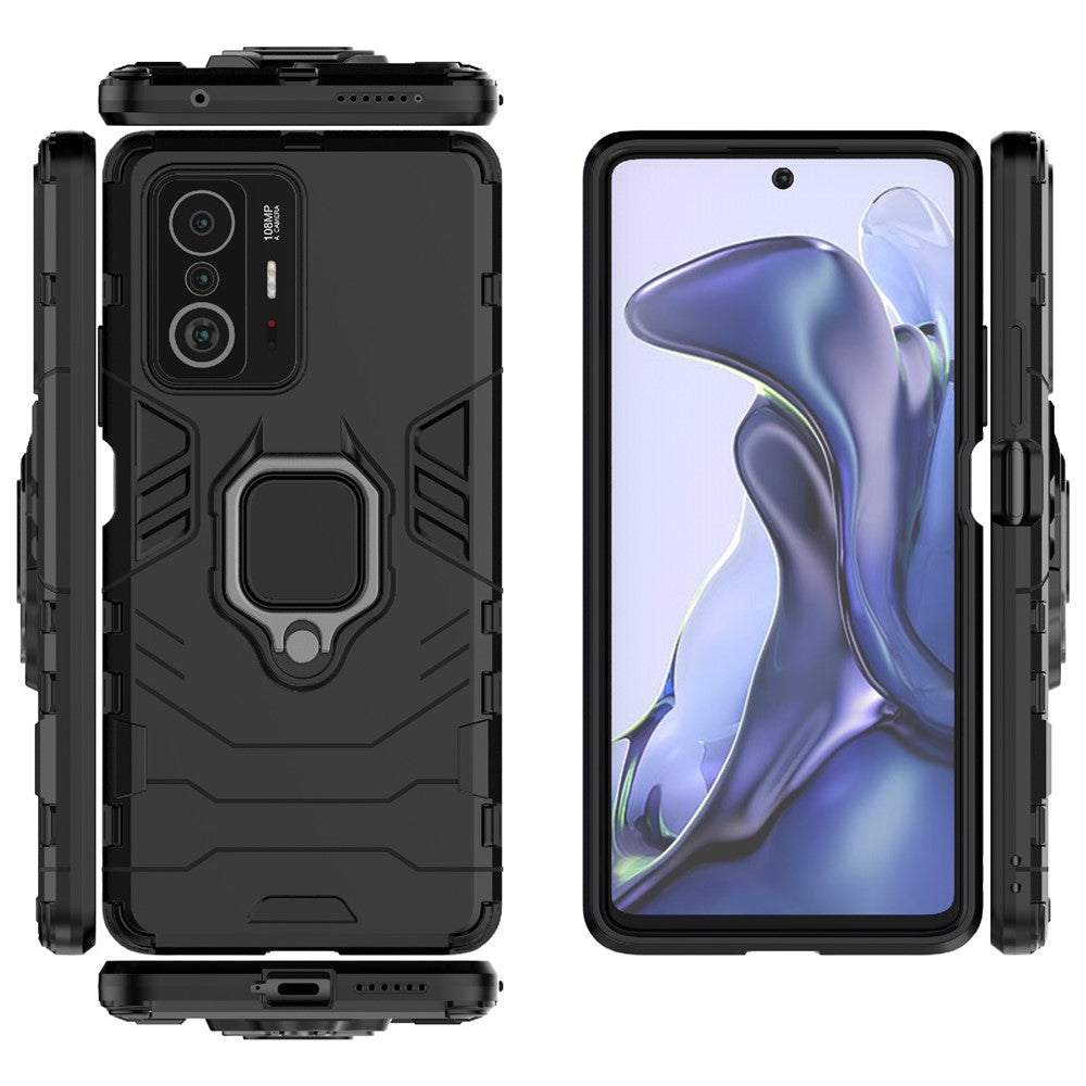 Ring Kickstand Dual Layer Soft Flexible TPU + Hard PC Rugged Protective Phone Case for Xiaomi 11T / 11T Pro