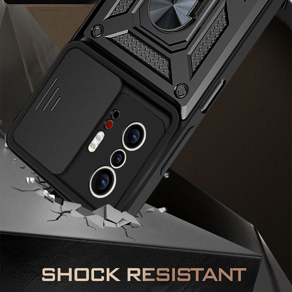 Camera Slide Cover Ring Holder Kickstand PC + TPU Phone Shell Case for Xiaomi 11T/11T Pro