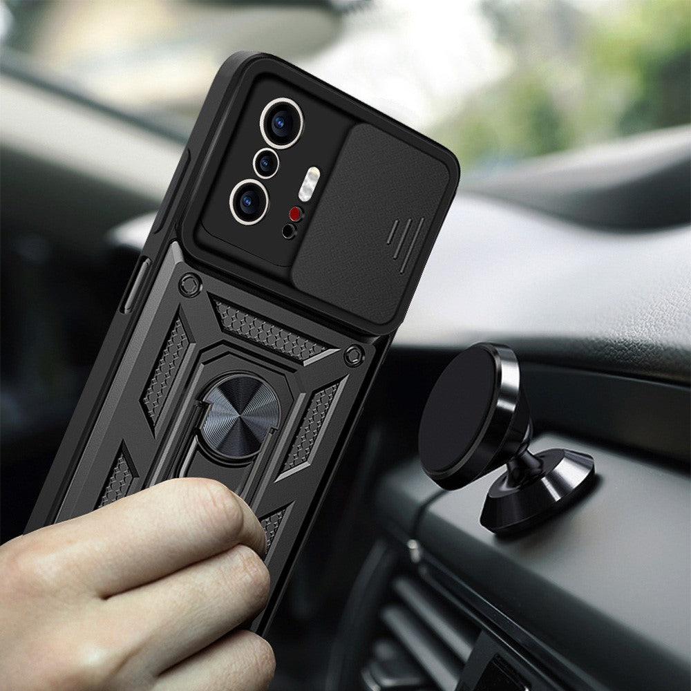 Camera Slide Cover Ring Holder Kickstand PC + TPU Phone Shell Case for Xiaomi 11T/11T Pro