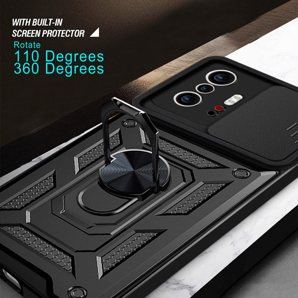 Camera Slide Cover Ring Holder Kickstand PC + TPU Phone Shell Case for Xiaomi 11T/11T Pro
