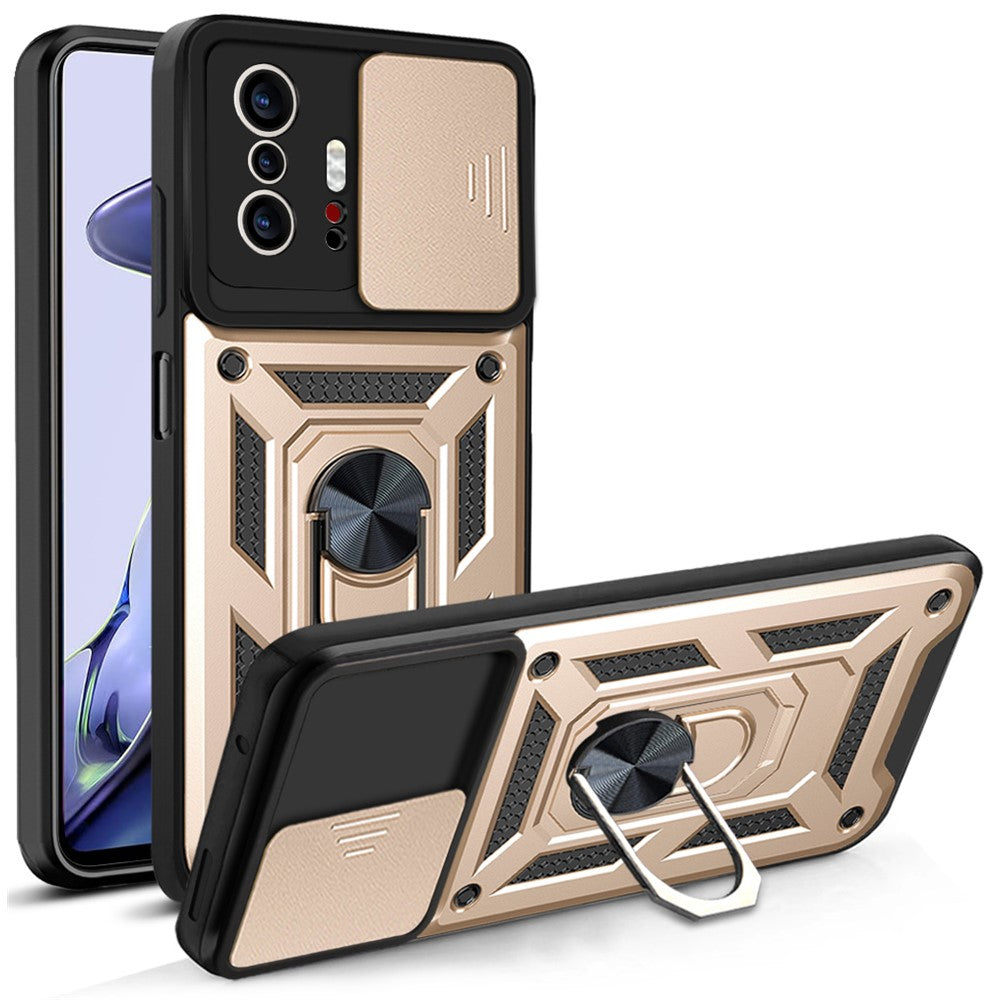 Camera Slide Cover Ring Holder Kickstand PC + TPU Phone Shell Case for Xiaomi 11T/11T Pro