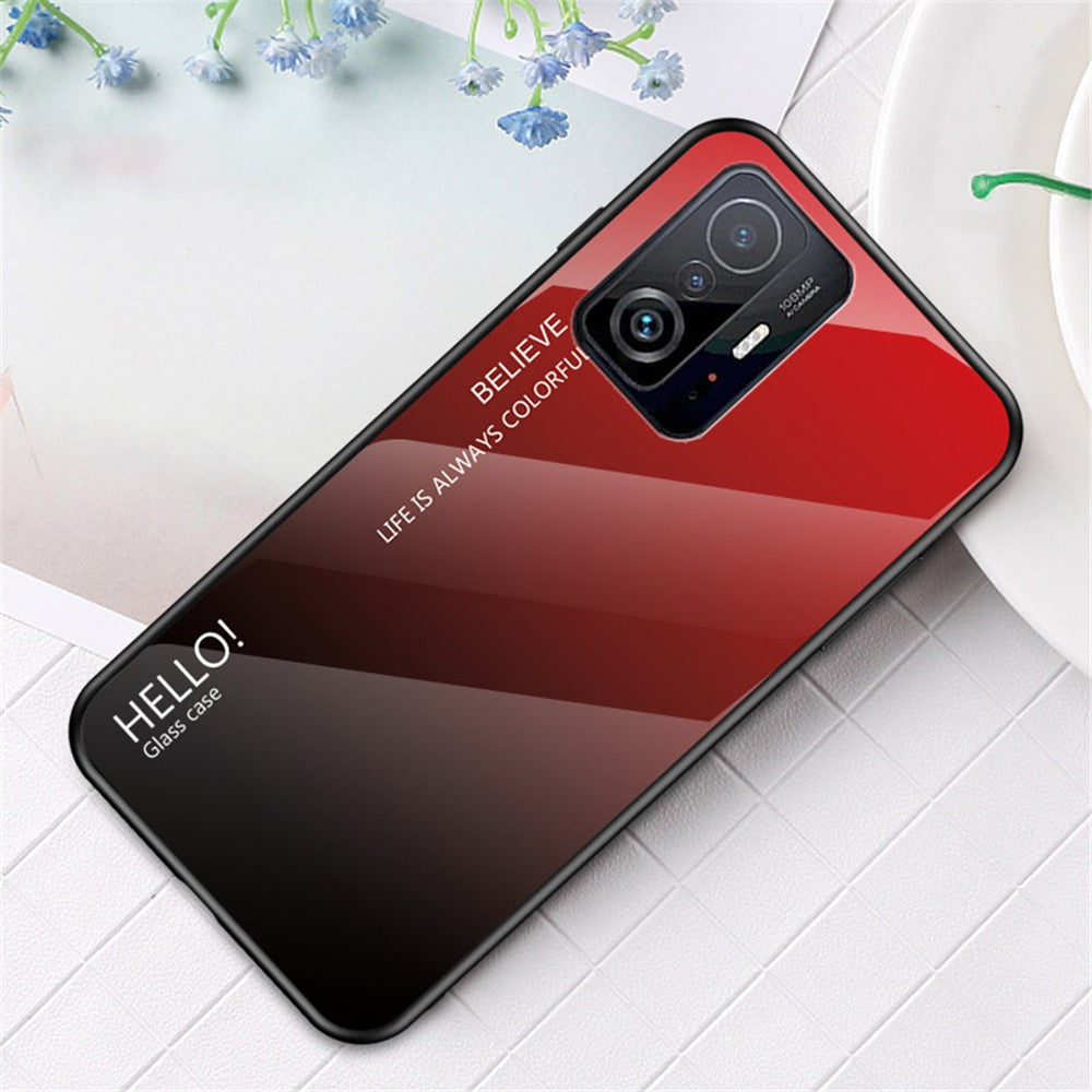 Gradient Color Anti-scratch Tempered Glass Hybrid Phone Case Cover for Xiaomi 11T/11T Pro