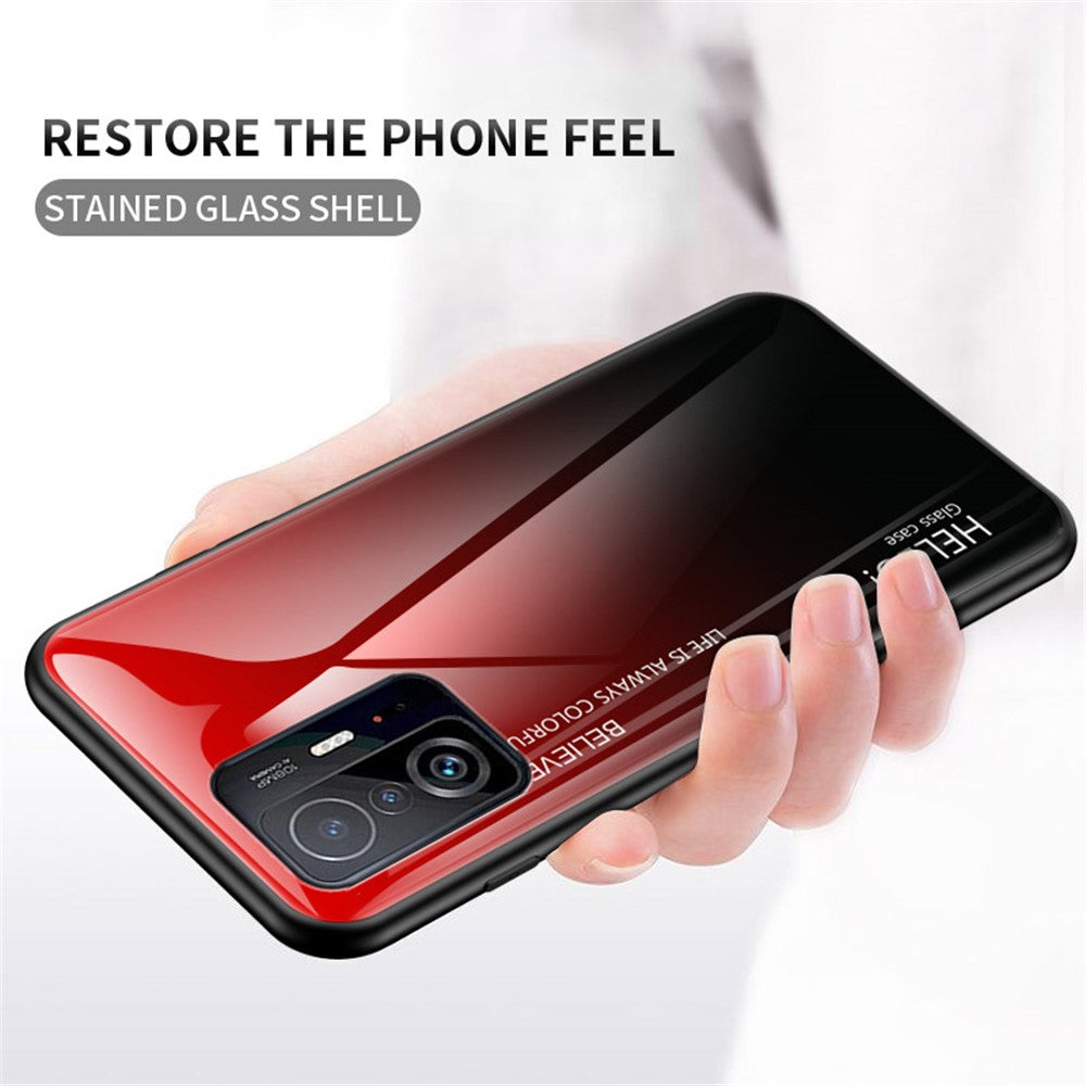 Gradient Color Anti-scratch Tempered Glass Hybrid Phone Case Cover for Xiaomi 11T/11T Pro
