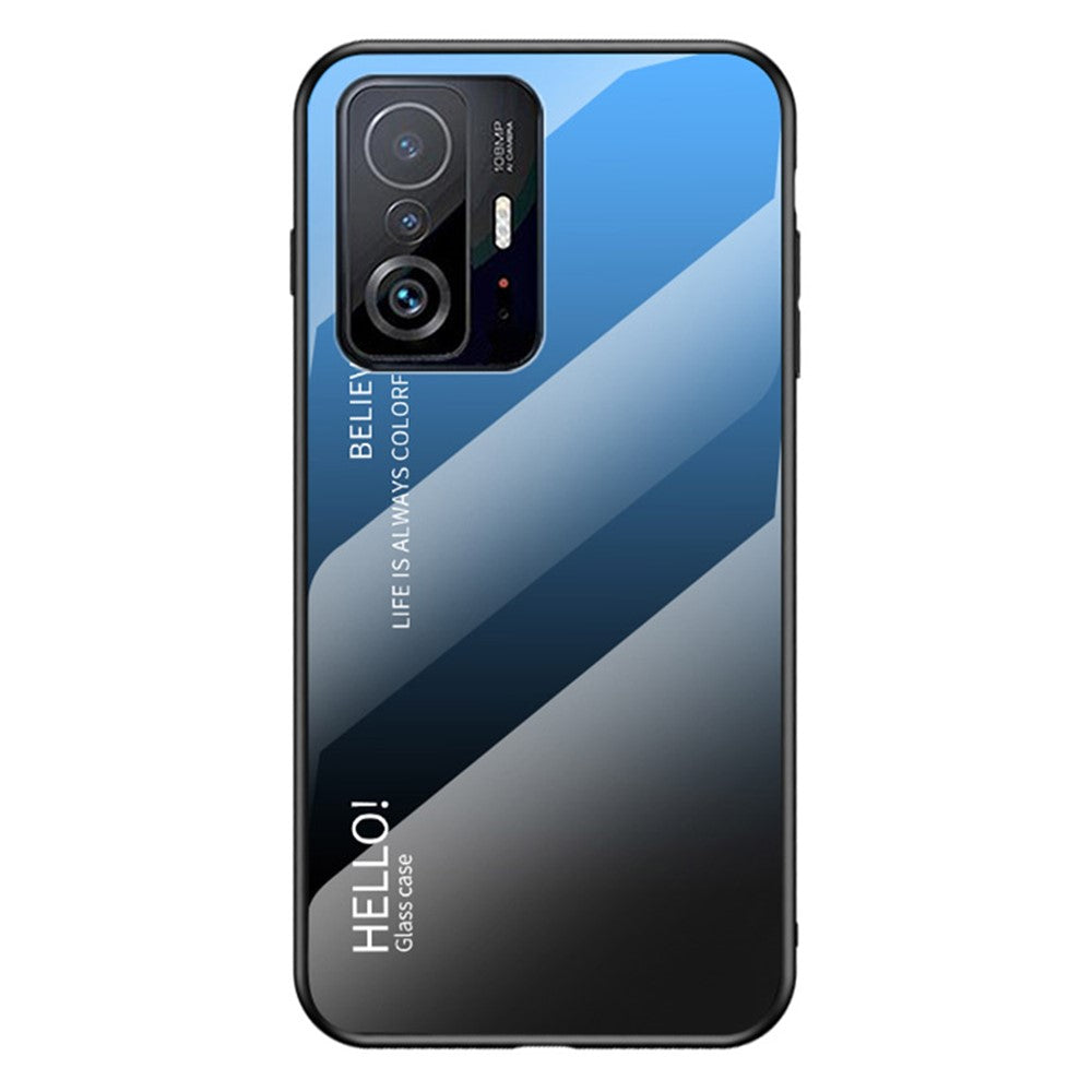 Gradient Color Anti-scratch Tempered Glass Hybrid Phone Case Cover for Xiaomi 11T/11T Pro