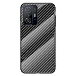 Carbon Fiber Texture PC + TPU + Tempered Glass Hybrid Cover Phone Case for Xiaomi 11T/11T Pro