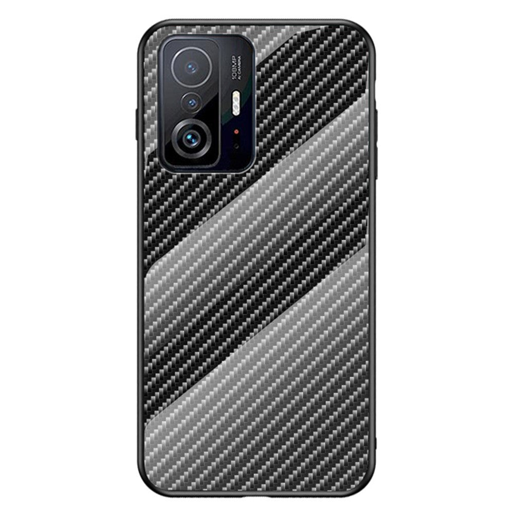 Carbon Fiber Texture PC + TPU + Tempered Glass Hybrid Cover Phone Case for Xiaomi 11T/11T Pro