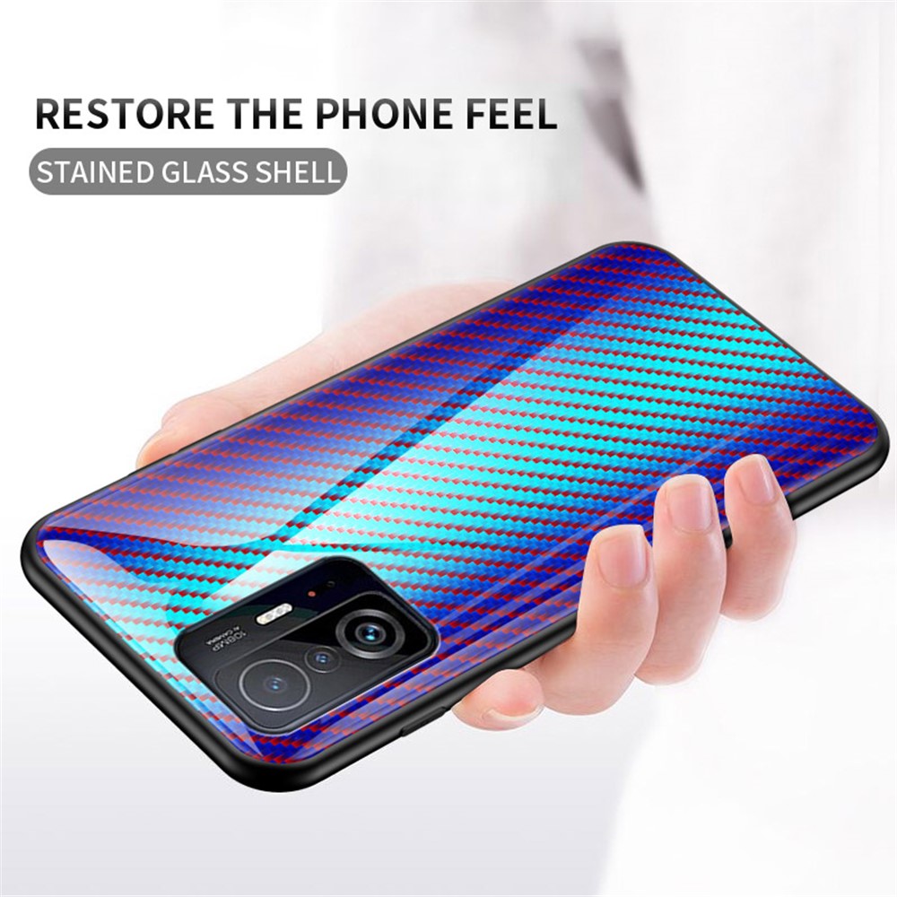 Hybridcover i PC + TPU + hærdet glas med kulfiberstruktur til Xiaomi 11T/11T Pro