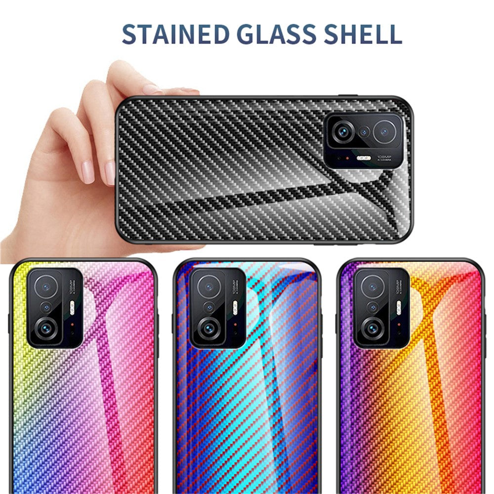 Hybridcover i PC + TPU + hærdet glas med kulfiberstruktur til Xiaomi 11T/11T Pro