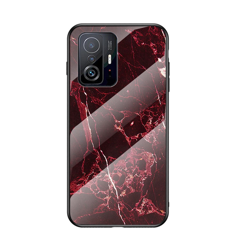 Marmormönster Lätt Tunn Anti-Fingeravtrycksfri Mjuk TPU Ram PC och Härdat Glas Bakskal för Xiaomi 11T/11T Pro