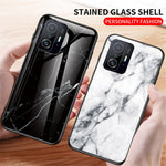 Marmormönster Lätt Tunn Anti-Fingeravtrycksfri Mjuk TPU Ram PC och Härdat Glas Bakskal för Xiaomi 11T/11T Pro