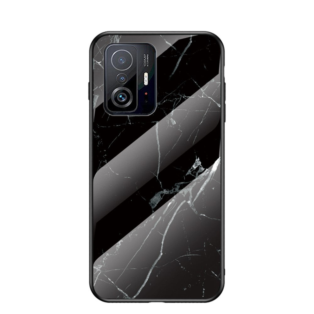 Marble Pattern Light Thin Anti-Fingerprint Soft TPU Frame PC and Tempered Glass Back Cover for Xiaomi 11T/11T Pro