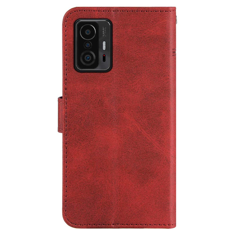 Imprinting Lines Stand Feature PU Leather Wallet Flip Protective Phone Case with Wrist Strap for Xiaomi 11T / 11T Pro