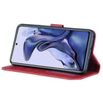 Imprinting Lines Stand Feature PU Leather Wallet Flip Protective Phone Case with Wrist Strap for Xiaomi 11T / 11T Pro