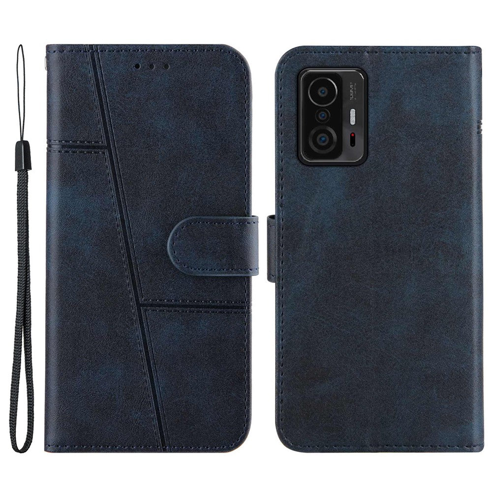 Imprinting Lines Stand Feature PU Leather Wallet Flip Protective Phone Case with Wrist Strap for Xiaomi 11T / 11T Pro