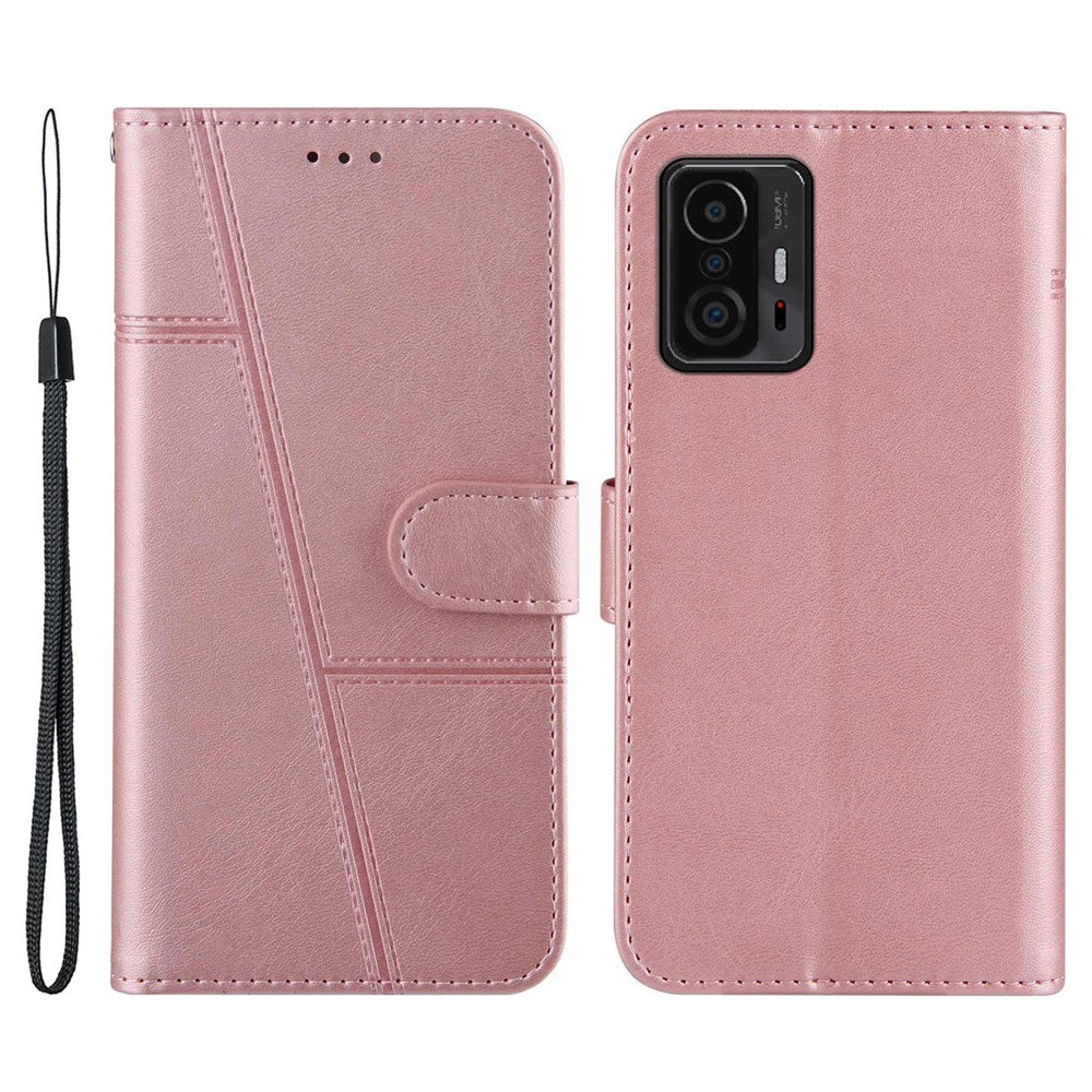 Stativ med stativ i PU-läder, plånbok och vikbart skyddsfodral med handledsrem för Xiaomi 11T / 11T Pro
