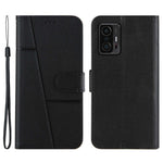 Imprinting Lines Stand Feature PU Leather Wallet Flip Protective Phone Case with Wrist Strap for Xiaomi 11T / 11T Pro