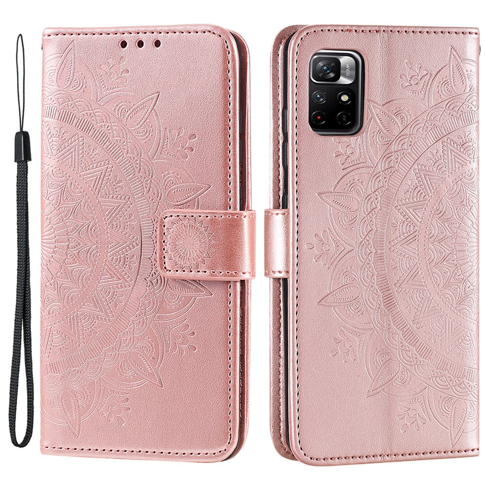 Imprinted Mandala Flower Wrist Strap Anti-shock Wallet Leather Phone Case Shell with Stand for Xiaomi Redmi Note 11 5G (China) (MediaTek)/Note 11S 5G/Note 11T 5G