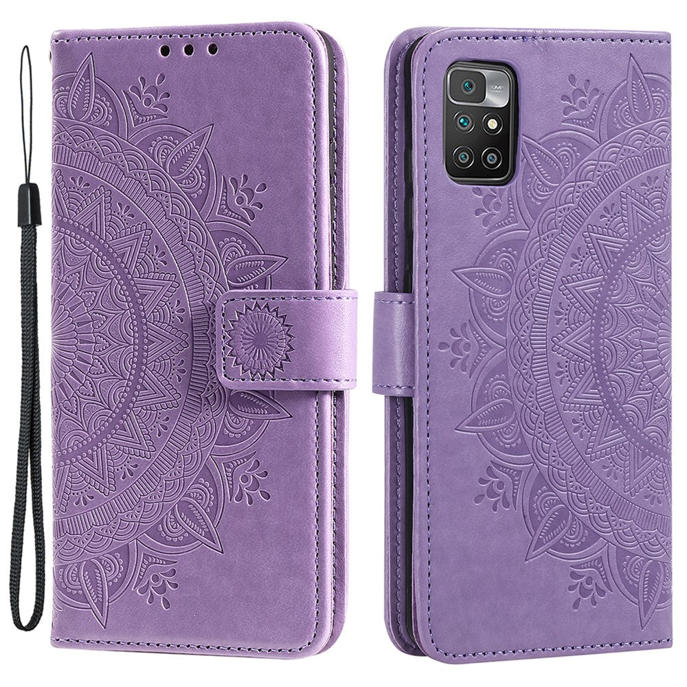 Imprinted Mandala Flower Wrist Strap Anti-shock Wallet Leather Phone Case Shell with Stand for Xiaomi Redmi Note 11 5G (China) (MediaTek)/Note 11S 5G/Note 11T 5G