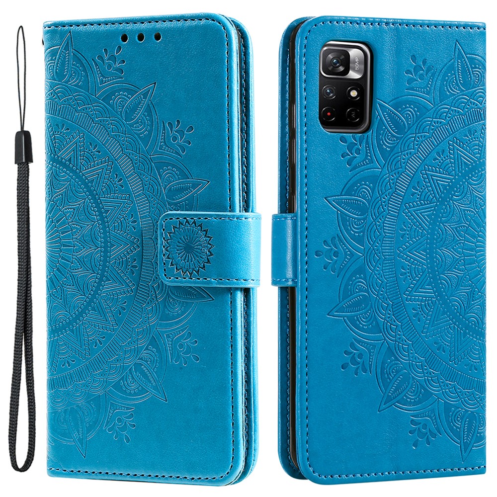 Imprinted Mandala Flower Wrist Strap Anti-shock Wallet Leather Phone Case Shell with Stand for Xiaomi Redmi Note 11 5G (China) (MediaTek)/Note 11S 5G/Note 11T 5G