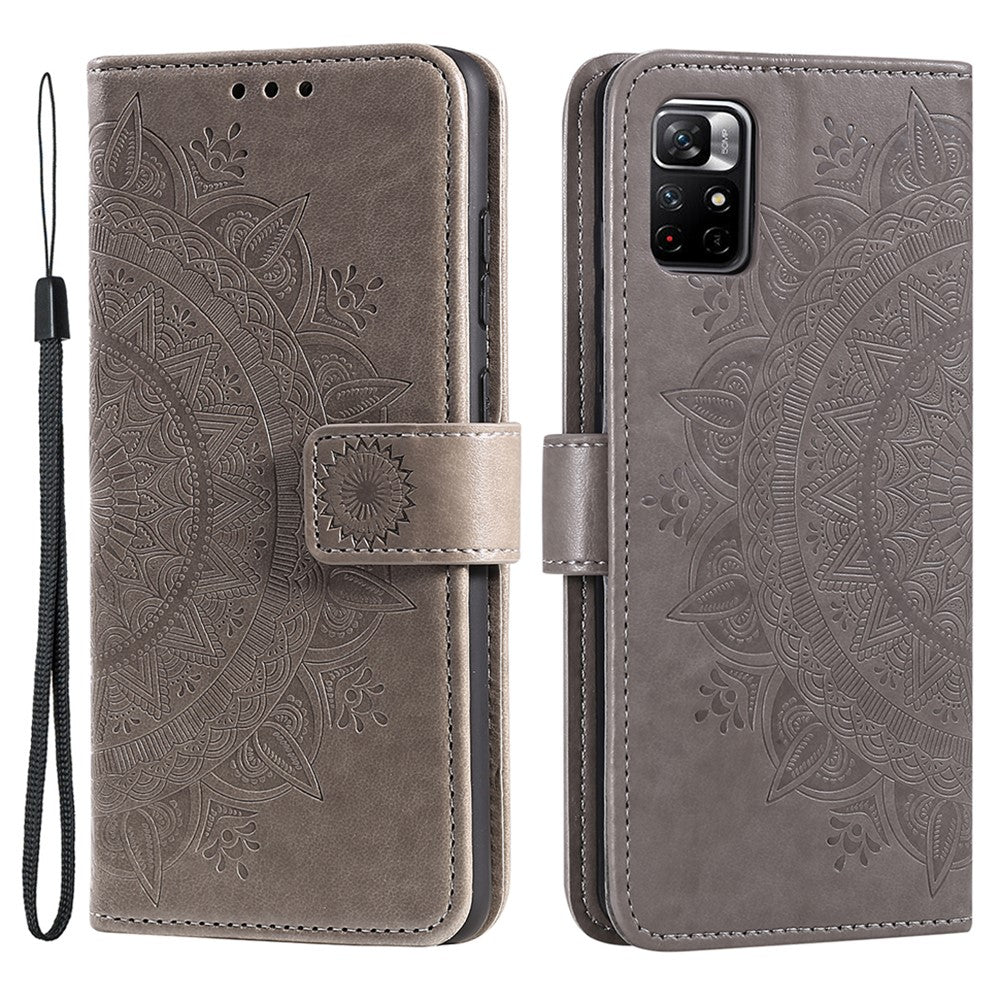 Imprinted Mandala Flower Wrist Strap Anti-shock Wallet Leather Phone Case Shell with Stand for Xiaomi Redmi Note 11 5G (China) (MediaTek)/Note 11S 5G/Note 11T 5G