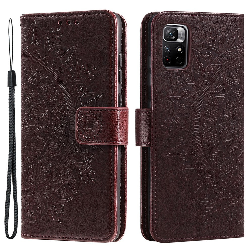 Imprinted Mandala Flower Wrist Strap Anti-shock Wallet Leather Phone Case Shell with Stand for Xiaomi Redmi Note 11 5G (China) (MediaTek)/Note 11S 5G/Note 11T 5G