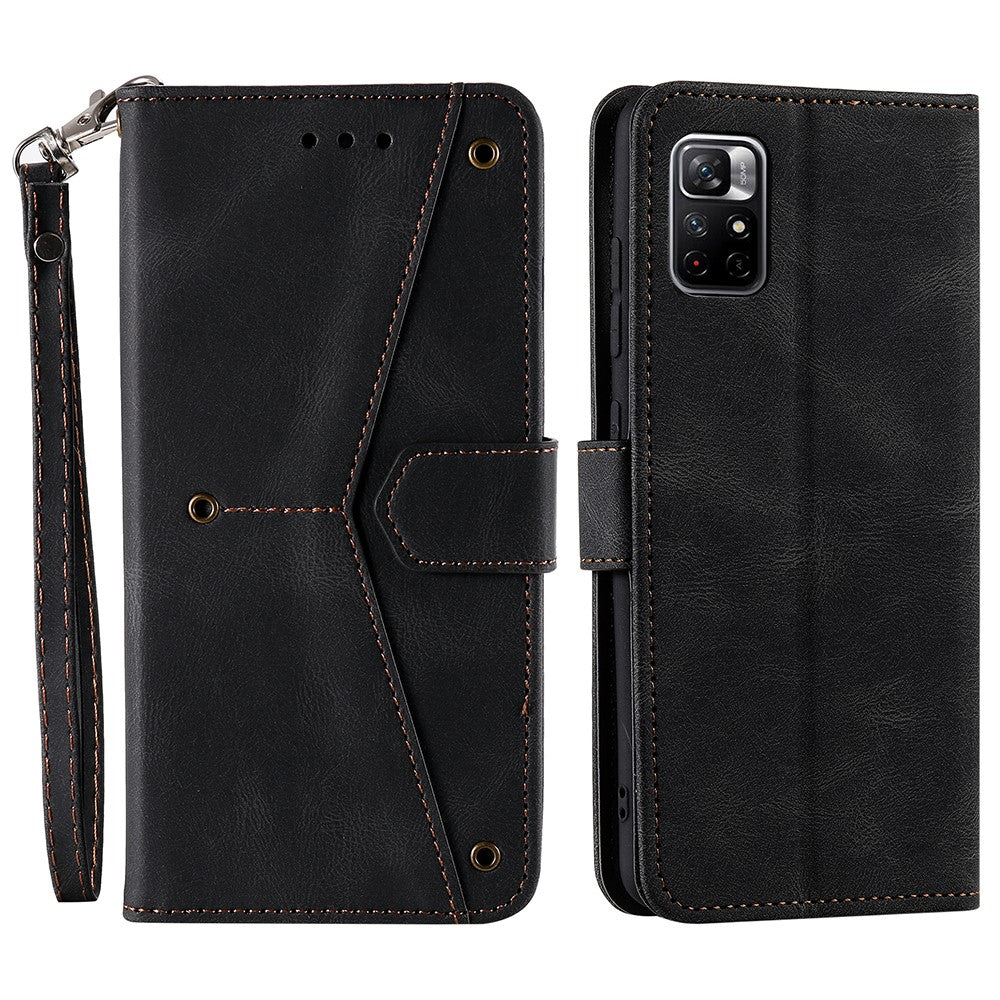 Skarvningssömmar, hudvänlig, dubbelsidig magnetisk spänne, fallskyddande PU-läder + TPU-stativ, plånboksfodral för Xiaomi Redmi Note 11 5G (Kina) (MediaTek)/Note 11S 5G/Note 11T 5G