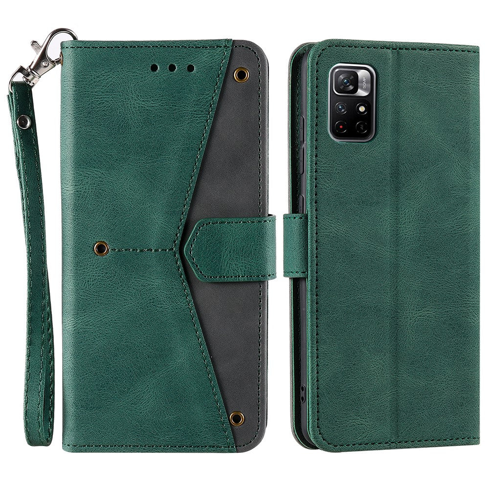 Skarvningssömmar, hudvänlig, dubbelsidig magnetisk spänne, fallskyddande PU-läder + TPU-stativ, plånboksfodral för Xiaomi Redmi Note 11 5G (Kina) (MediaTek)/Note 11S 5G/Note 11T 5G