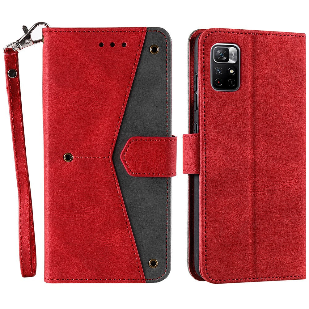Skarvningssömmar, hudvänlig, dubbelsidig magnetisk spänne, fallskyddande PU-läder + TPU-stativ, plånboksfodral för Xiaomi Redmi Note 11 5G (Kina) (MediaTek)/Note 11S 5G/Note 11T 5G