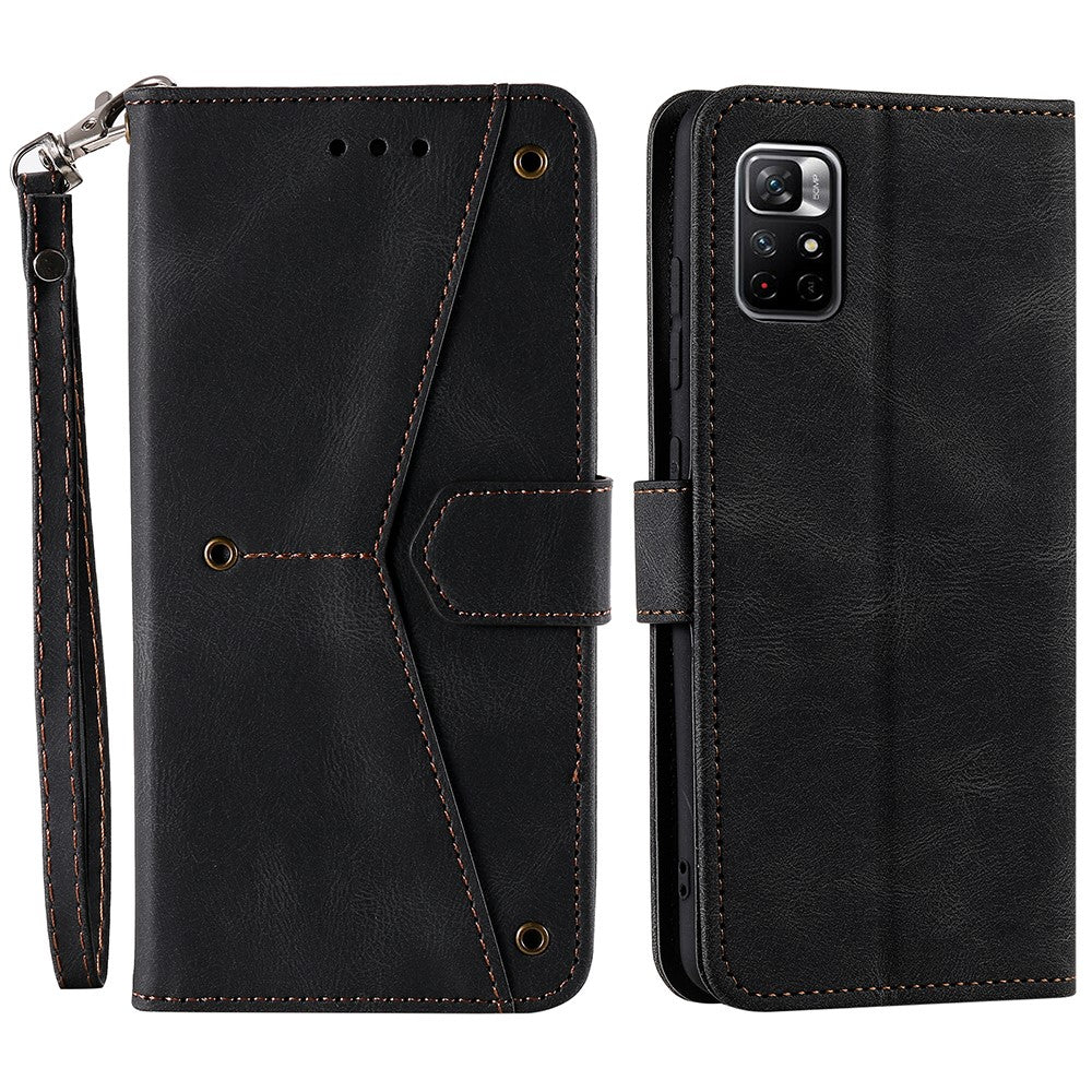 Splicing Stitching Skin-touch Feeling Full Protection PU Leather Cover Inner TPU Phone Case Shell with Stand Wallet for Xiaomi Redmi Note 11 Pro 5G (China) (MediaTek) / Note 11 Pro+ 5G