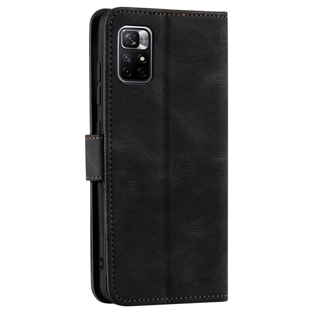 Splicing Stitching Skin-touch Feeling Full Protection PU Leather Cover Inner TPU Phone Case Shell with Stand Wallet for Xiaomi Redmi Note 11 Pro 5G (China) (MediaTek) / Note 11 Pro+ 5G