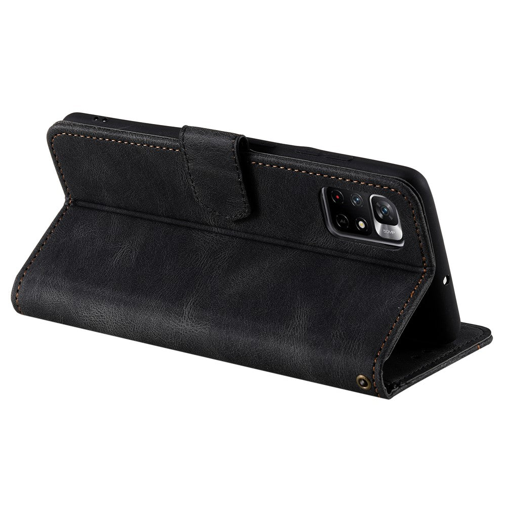 Splicing Stitching Skin-touch Feeling Full Protection PU Leather Cover Inner TPU Phone Case Shell with Stand Wallet for Xiaomi Redmi Note 11 Pro 5G (China) (MediaTek) / Note 11 Pro+ 5G