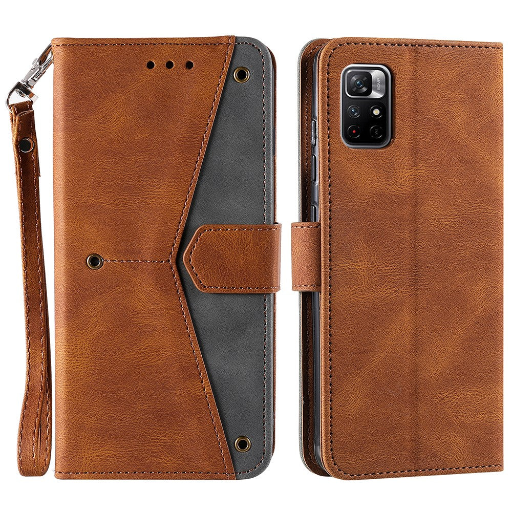 Splicing Stitching Skin-touch Feeling Full Protection PU Leather Cover Inner TPU Phone Case Shell with Stand Wallet for Xiaomi Redmi Note 11 Pro 5G (China) (MediaTek) / Note 11 Pro+ 5G