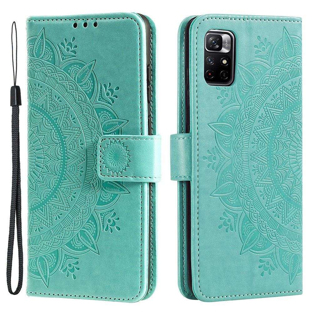 Imprinted Mandala Flower Wallet Leather Phone Case Anti-scratch Stand Shell with Strap for Xiaomi Redmi Note 11 Pro 5G (China) (MediaTek) / Note 11 Pro+ 5G