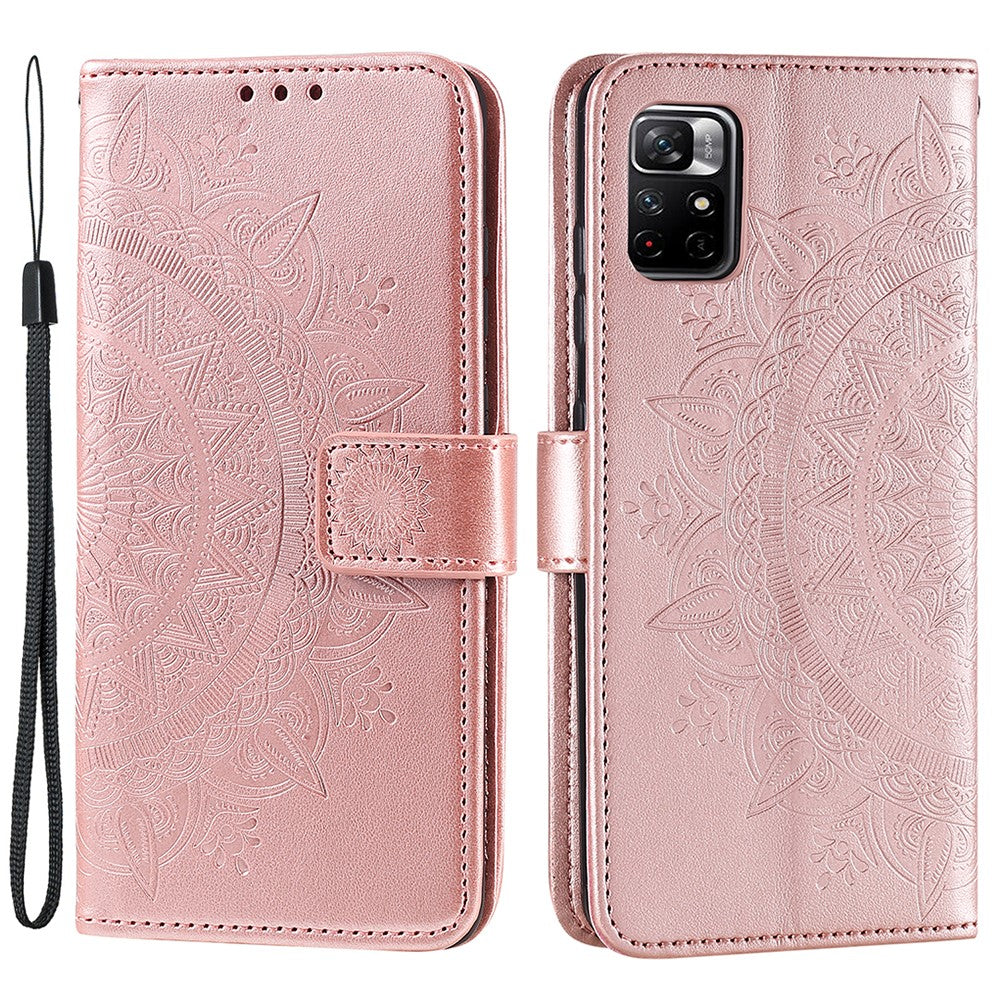 Imprinted Mandala Flower Wallet Leather Phone Case Anti-scratch Stand Shell with Strap for Xiaomi Redmi Note 11 Pro 5G (China) (MediaTek) / Note 11 Pro+ 5G