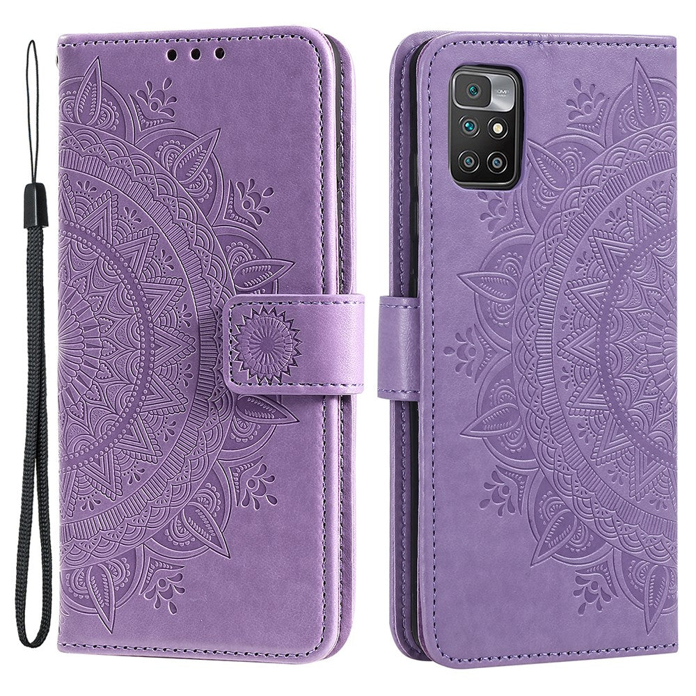 Imprinted Mandala Flower Wallet Leather Phone Case Anti-scratch Stand Shell with Strap for Xiaomi Redmi Note 11 Pro 5G (China) (MediaTek) / Note 11 Pro+ 5G