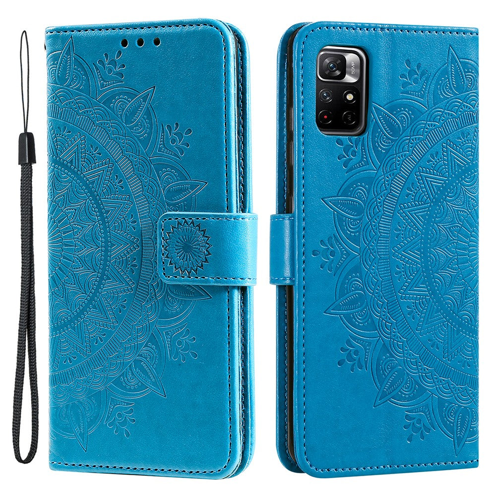 Imprinted Mandala Flower Wallet Leather Phone Case Anti-scratch Stand Shell with Strap for Xiaomi Redmi Note 11 Pro 5G (China) (MediaTek) / Note 11 Pro+ 5G