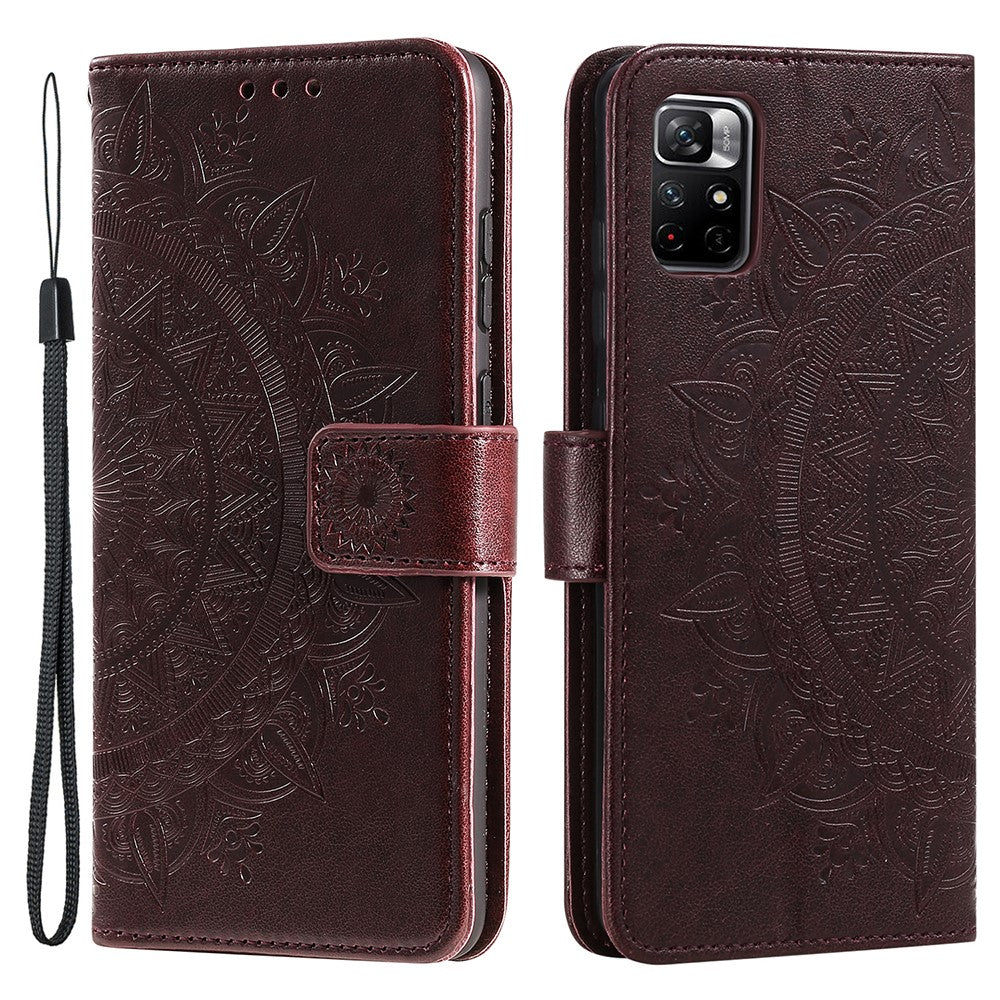 Imprinted Mandala Flower Wallet Leather Phone Case Anti-scratch Stand Shell with Strap for Xiaomi Redmi Note 11 Pro 5G (China) (MediaTek) / Note 11 Pro+ 5G