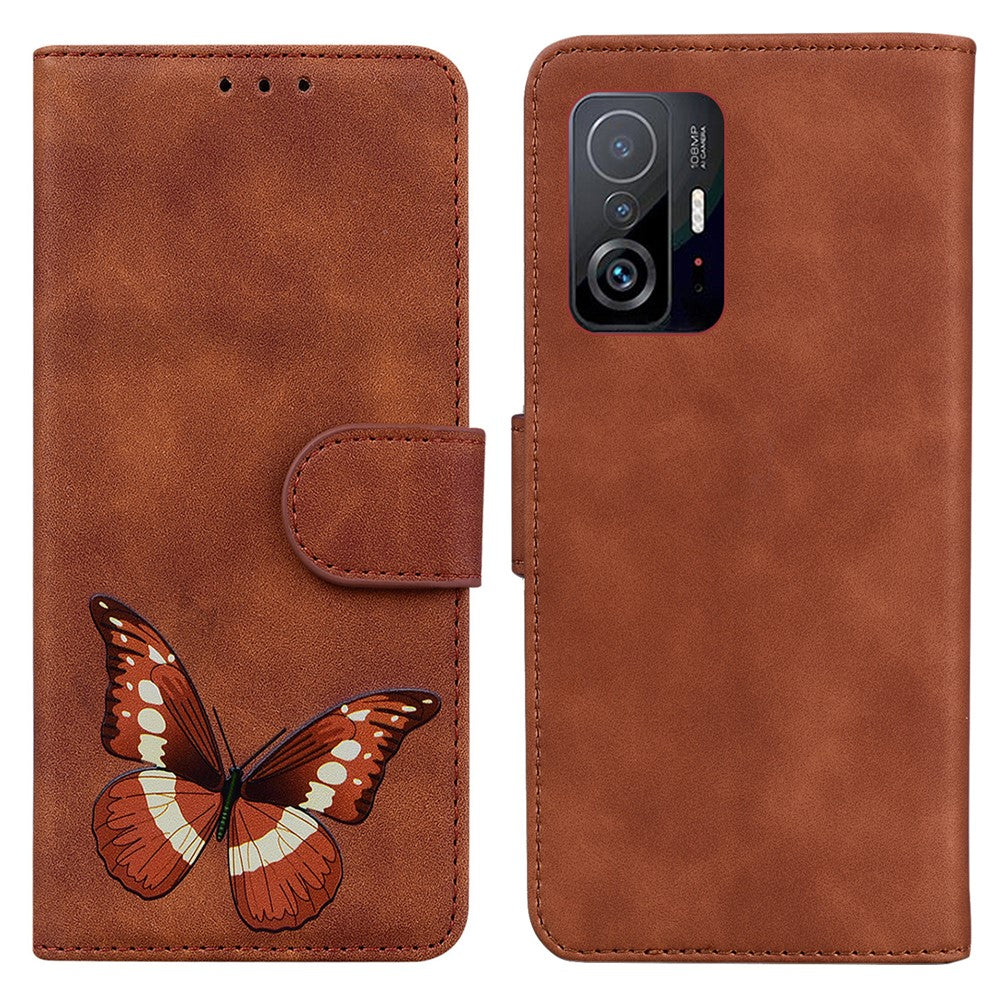 Magnetspänne Stort fjärilsmönster Tryck Reptåligt PU-läderfodral med stativ för Xiaomi 11T / Xiaomi 11T Pro