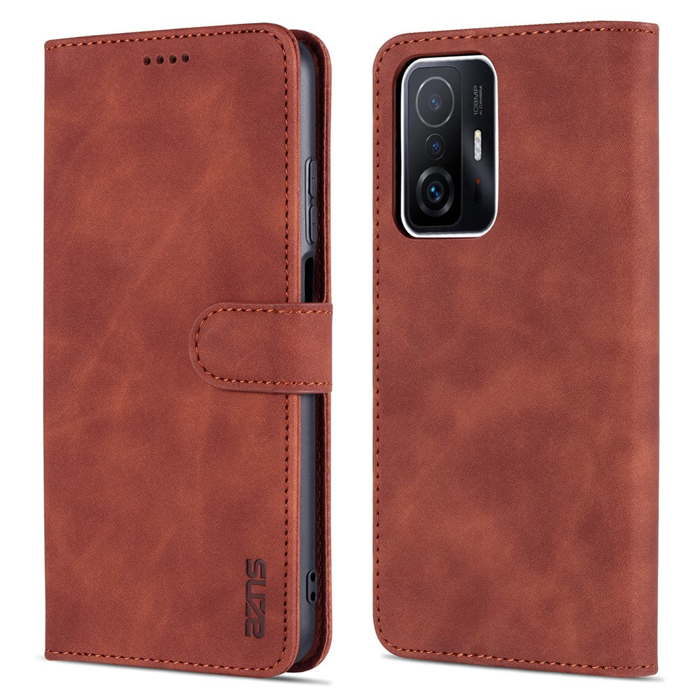 AZNS Premium PU Leather Wallet Stand Magnetic Closure Protective Flip Phone Cover for Xiaomi 11T / 11T Pro